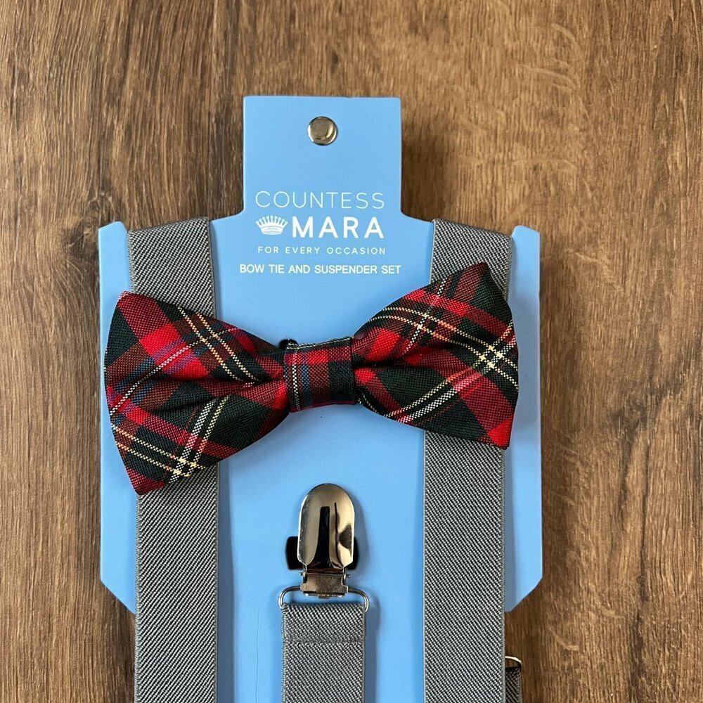 Countess Mara Red Plaid Bow Tie and Suspenders Youth